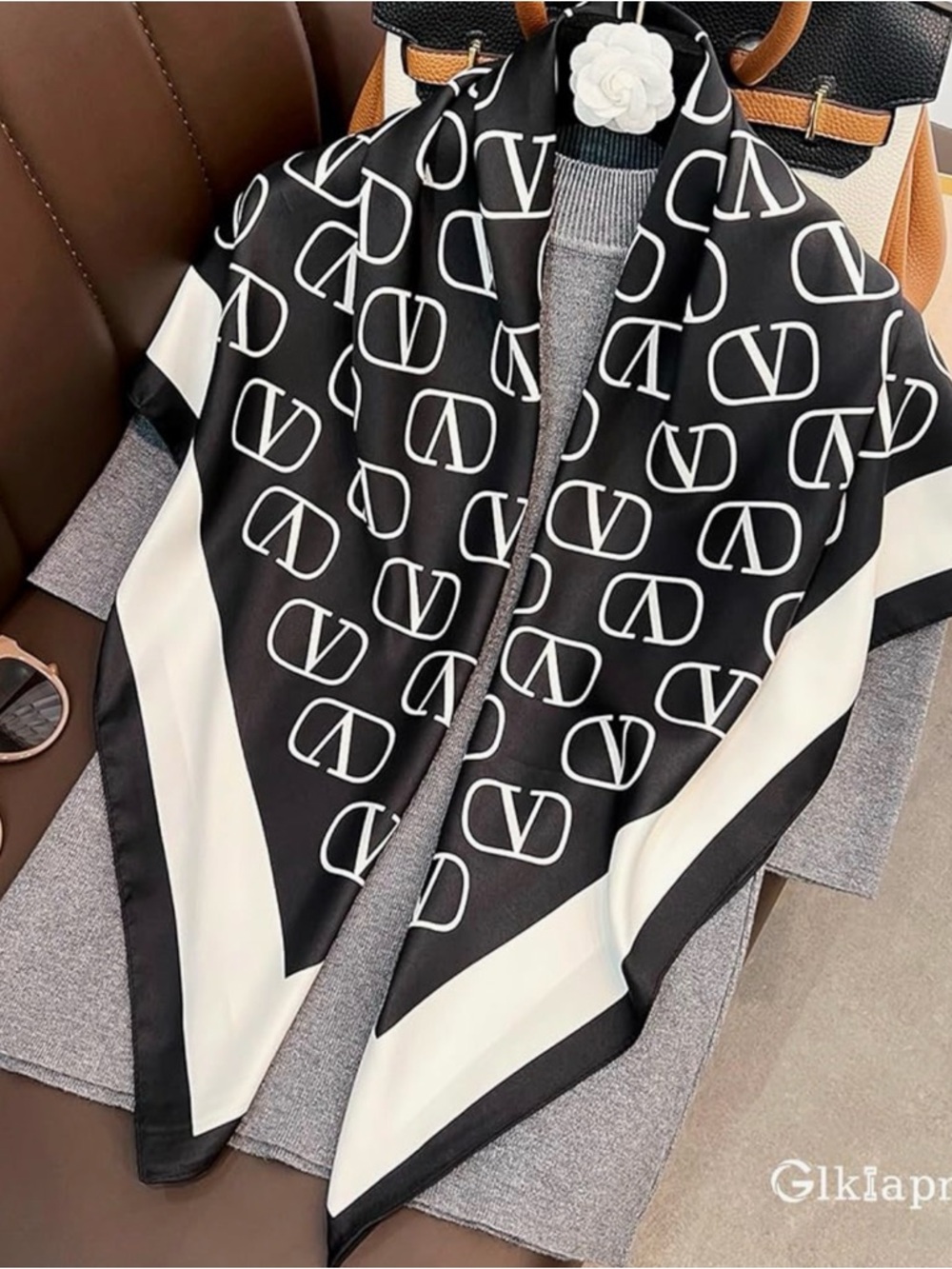 Black & White Logo Silk Scarf